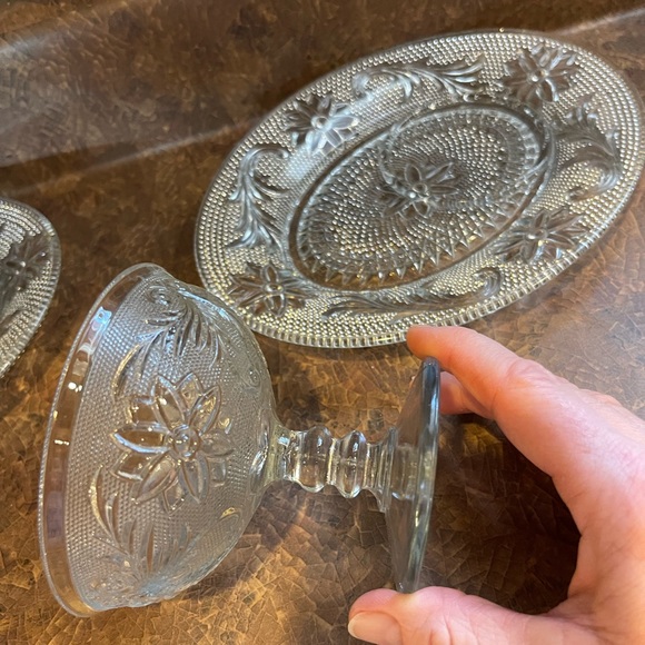 Two vintage Indiana glass CHANTILLY LACE floral snack sets more available - Picture 11 of 11